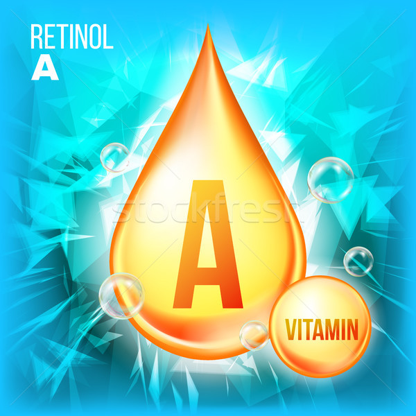 Vitamin A Retinol Vector. Vitamin Gold Oil Drop Icon. Organic Gold Droplet Icon. Liquid. For Beauty, Stock photo © pikepicture