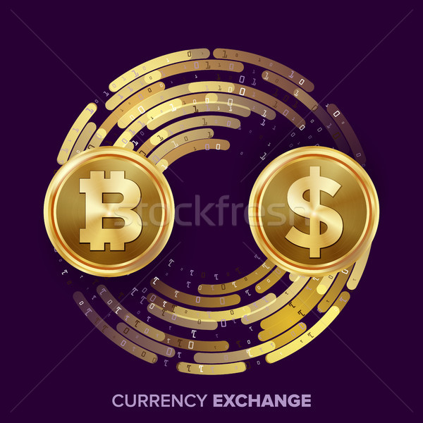 Digital Currency Money Exchange Vector. Bitcoin, Dollar. Fintech Blockchain. Gold Coins With Digital Stock photo © pikepicture