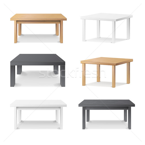Empty Table Set Vector. Wooden, Plastic, White, Black. Isolated Furniture, Platform. Template For Ob Stock photo © pikepicture