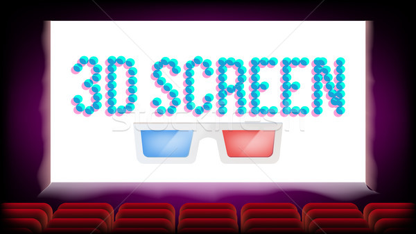Screen 3D Movie Cinema Vector. Red Seats. Blank Premiere Poster Design. Illustration Stock photo © pikepicture