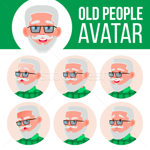 Old Man Avatar Set Vector. Face Emotions. Senior Person Portrait. Elderly People. Aged. Facial, Peop Stock photo © pikepicture