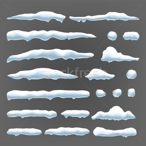Stock photo: Snow Caps Vector. Snowball And Snowdrift Winter Decoration. Frozen Effect Isolated Illustration