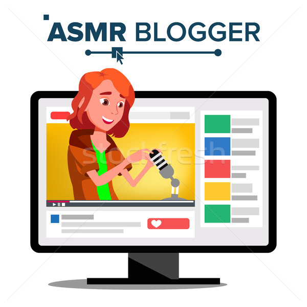 ASMR Blogger Channel Vector. Teen. Whisper. Online Live Broadcast. Isolated Illustration Stock photo © pikepicture