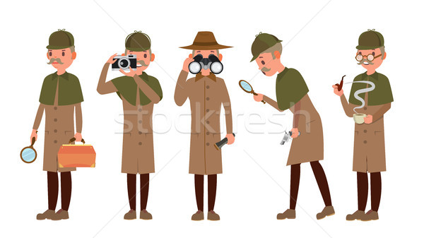 Detective Character Vector. Shamus, Spotter Man. Classic Detective Equipment. Isolated On White Cart Stock photo © pikepicture
