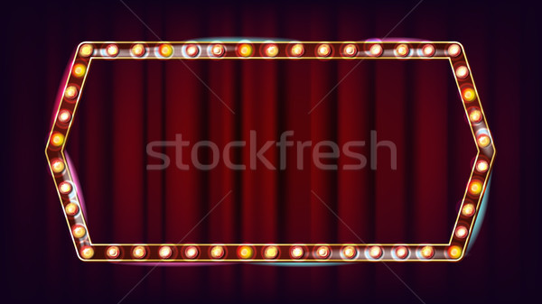 Retro Billboard Vector. Shining Light Sign Board. Realistic Shine Lamp Frame. 3D Electric Glowing El Stock photo © pikepicture