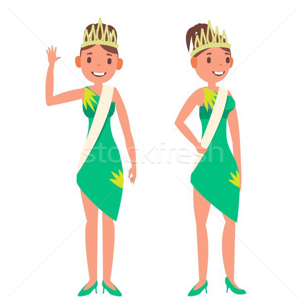 Beauty Pageant Vector. Woman On Beauty Pageant. Fashionable Woman. Miss Universe. Isolated Flat Cart Stock photo © pikepicture