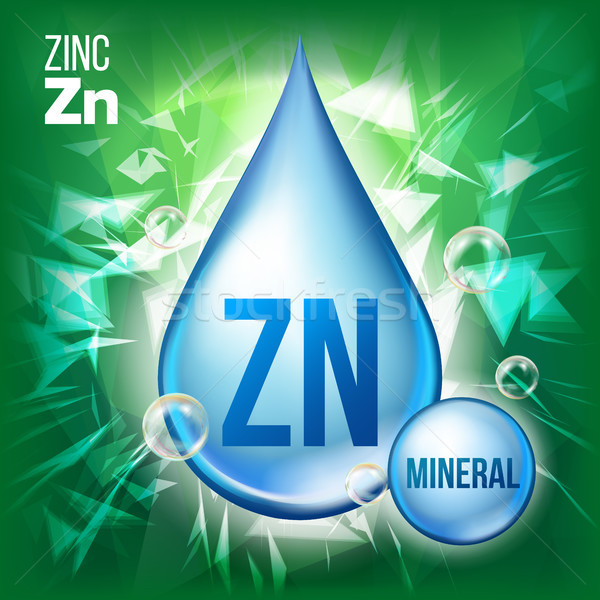 Zn Zinc Vector. Mineral Blue Drop Icon. Vitamin Liquid Droplet Icon. Substance For Beauty, Cosmetic, Stock photo © pikepicture