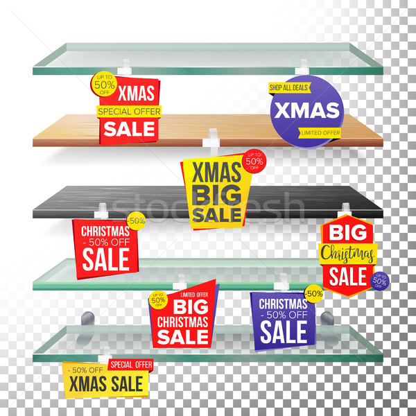 Empty Supermarket Shelves, Holidays Christmas Sale Wobblers Vector. Price Tag Labels. December Big S Stock photo © pikepicture