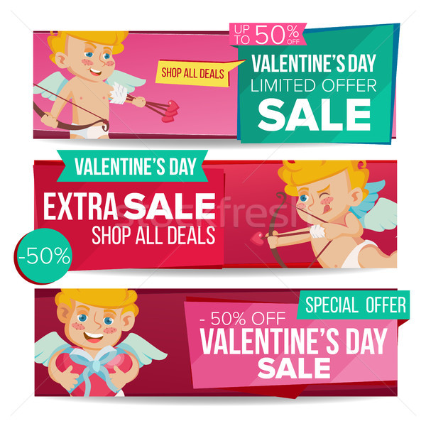 Valentine s Day Sale Banner Vector. February 14 Cupid. Discount Tag, Special Love Offer Horizontal B Stock photo © pikepicture