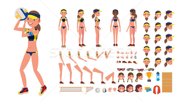 Volleyball Player Vector. Beach Volleyball Female Sport. Animated Character Creation Set. Full Lengt Stock photo © pikepicture