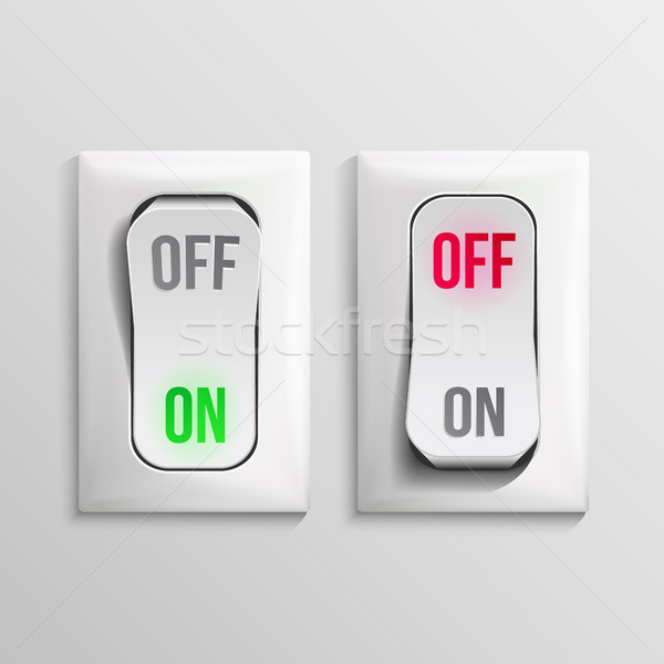 3D Toggle Switch Vector. White Switches With On, Off Position. Electric Light Control Illustration. Stock photo © pikepicture