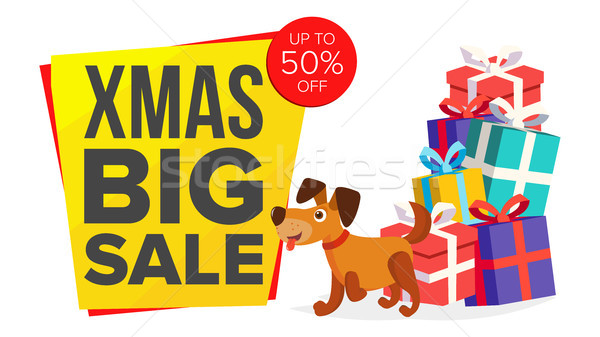 Christmas Dog Cartoon Characters Bector. Happy Dog Flat Design. New Year Business Brochure Illustrat Stock photo © pikepicture