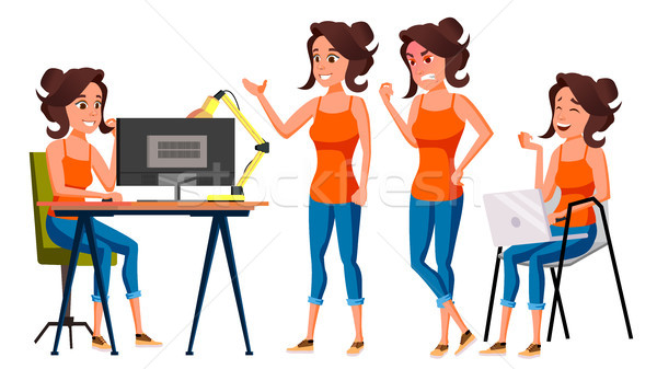 Office Worker Vector. Woman. Professional Officer, Clerk. Business Female. Lady Face Emotions, Vario Stock photo © pikepicture