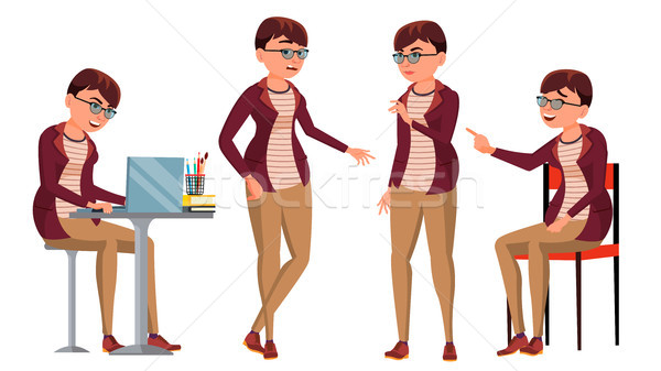 Stock photo: Office Worker Vector. Woman. Happy Clerk, Servant, Employee. Business Human. Face Emotions, Various 