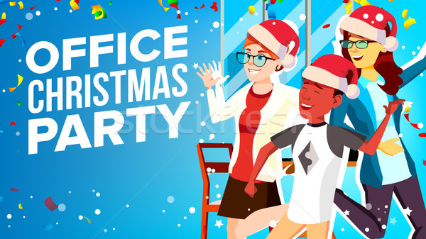 Christmas Corporate Party Vector. Having Fun. Group People In Santa Hat. Businesspeople Team. Cartoo Stock photo © pikepicture