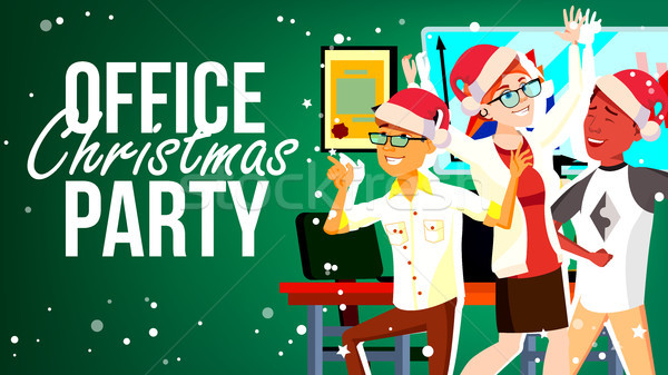 Christmas Party In Office Vector. Santa Hats. Friends In Office. Merry People. New Year s Hats. Cart Stock photo © pikepicture