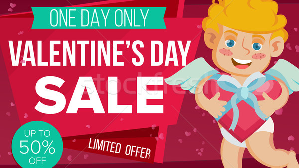 Stock photo: Valentine s Day Sale Banner Vector. Happy Cupid. Holidays Sale Announcement. Design For February 14 