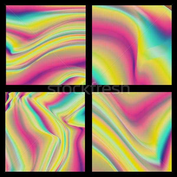 Holography Background Set Vector. Trend Art Posters. 80s - 90s. Glitch Hologram. Trendy Colorful Tex Stock photo © pikepicture