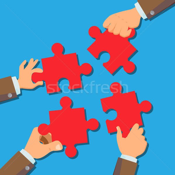 Solution Concept Vector. Businessman Hands Connecting Puzzle Pieces. Successful Launch Of Startup. C Stock photo © pikepicture