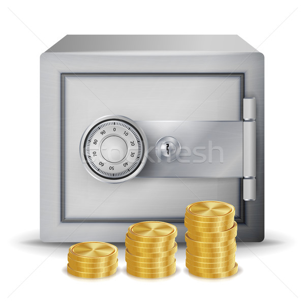 Steel Safe Security Concept Vector. Metal Safe, Coins And Money Banknotes Stacks Isolated Illustrati Stock photo © pikepicture