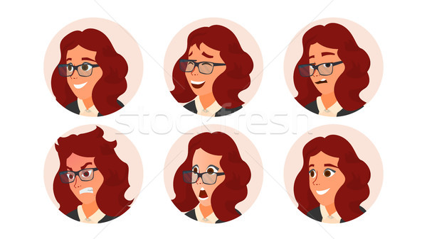 Business Woman Avatar Vector. Woman Face, Emotions Set. Female Creative Placeholder. Modern Girl. Co Stock photo © pikepicture