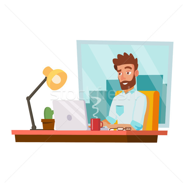 Programmer Man Vector. Development Working. Man Freelance Job Concept. Isolated On White Cartoon Cha Stock photo © pikepicture