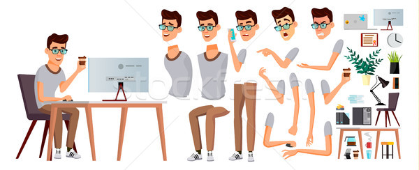 Office Worker Vector. Emotions, Gestures. Animation Creation Set. Business Person. Career. Modern Em Stock photo © pikepicture