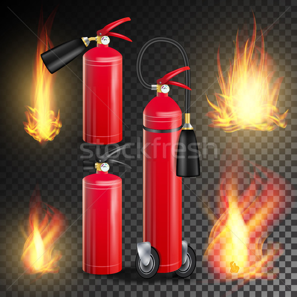 Red Fire Extinguisher Vector. Fire Flame Sign. Isolated On Transparent Background Illustration Stock photo © pikepicture