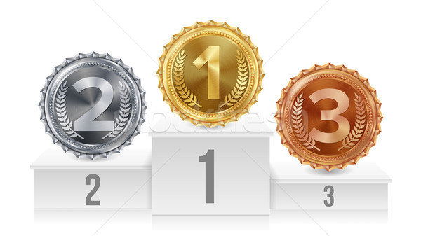 Pedestal With Gold, Silver, Bronze Medals Vector. White Winners Podium. Number One. 1st, 2nd, 3rd Pl Stock photo © pikepicture