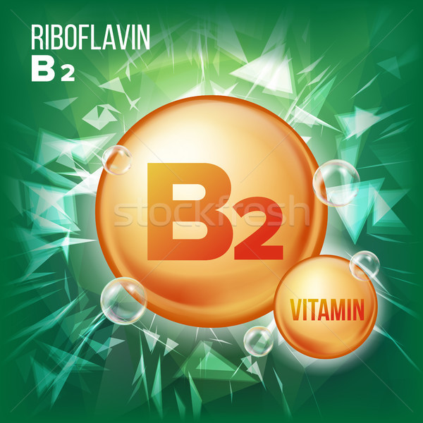 Stock photo: Vitamin B2 Riboflavin Vector. Vitamin Gold Oil Pill Icon. Vitamin Gold Pill Icon. Medicine Capsule. 