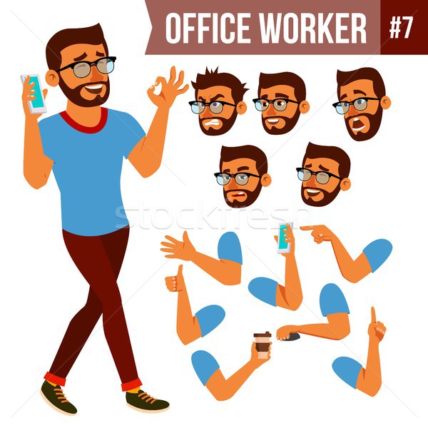 Stock photo: Office Worker Vector. Face Emotions, Various Gestures. Animation Creation Set. Business Man. Profess