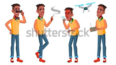 Man Supporting Sport Team Vector. Different Poses. People On Football, Soccer, Hockey Field Bleacher Stock photo © pikepicture