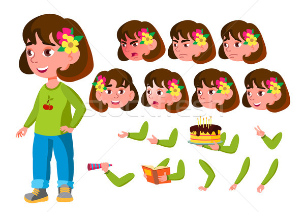 Girl, Child, Kid, Teen Vector. Schooler. Young. Face Emotions, Various Gestures. Animation Creation  Stock photo © pikepicture