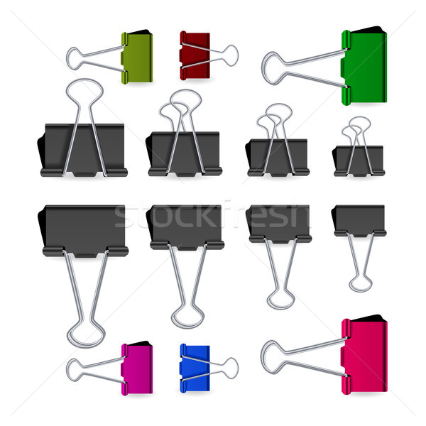 Stock photo: Small Binder Clips Vector Isolated On White. Realistic Paper Clip Set