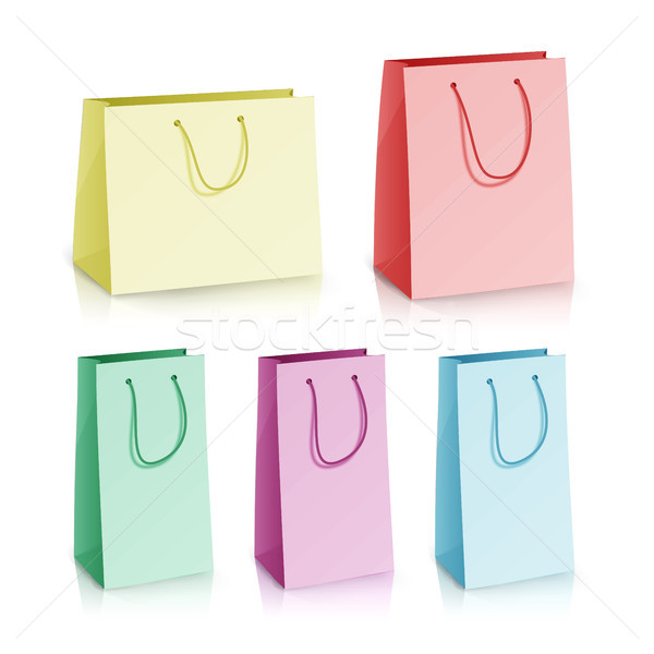 Blank Paper Bag Template Vector. Set Multicolor Paper Bag. 3D Realistic Shopping Or Gift Bag Mock Up Stock photo © pikepicture