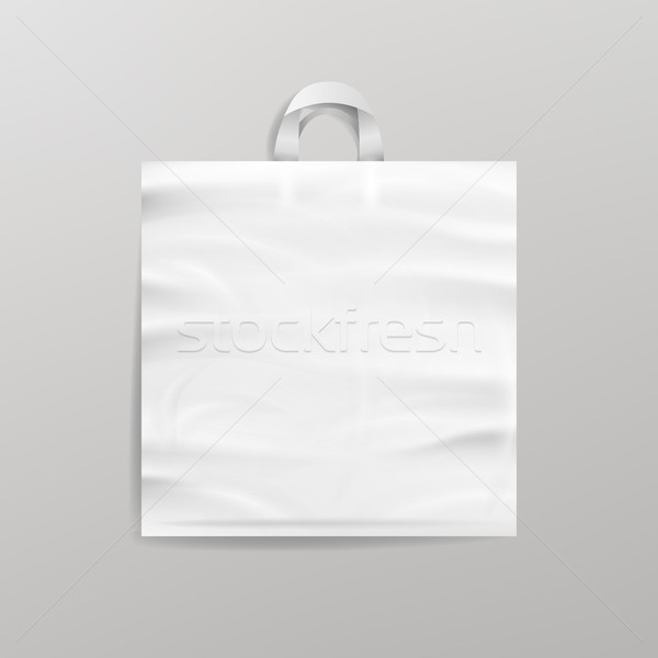 White Empty Reusable Plastic Shopping Bag With Handles. Close Up Mock Up. Vector Illustration Stock photo © pikepicture