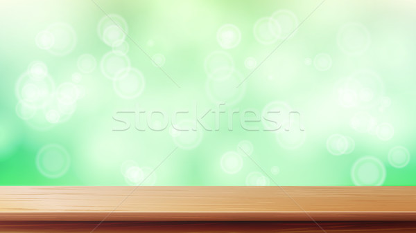 Wood Table Top Vector. Blur Spring Green Background. Empty Smooth Wooden Deck Table. Blurred Warm Bo Stock photo © pikepicture