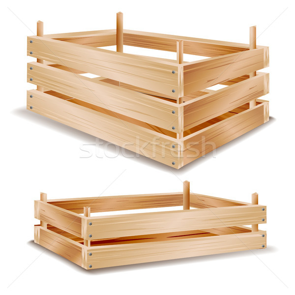 3d Wooden Box Isolated Vector. Wooden Tray For Storing Food. Isolated On White Illustration Stock photo © pikepicture
