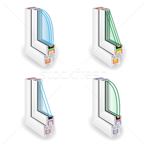 Plastic Window Frame Profile Set Energy Efficient Window Cross Section Two And Three Transparent G Vector Illustration C Pikepicture Stockfresh