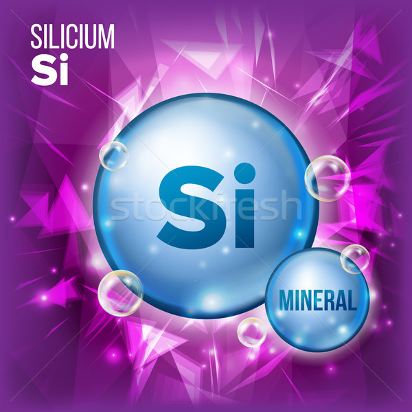Si Silicium Vector. Mineral Blue Pill Icon. Vitamin Capsule Pill Icon. Substance For Beauty, Cosmeti Stock photo © pikepicture