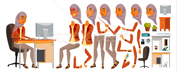 Arab Woman Office Worker Vector. Woman. Animated. Professional Clerk. Adult Business Female. Lifesty Stock photo © pikepicture