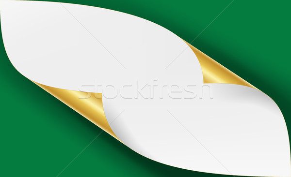 Curled Golden Metalic Corner Vector. White Paper with Shadow Mock up Close up Isolated on Green Back Stock photo © pikepicture