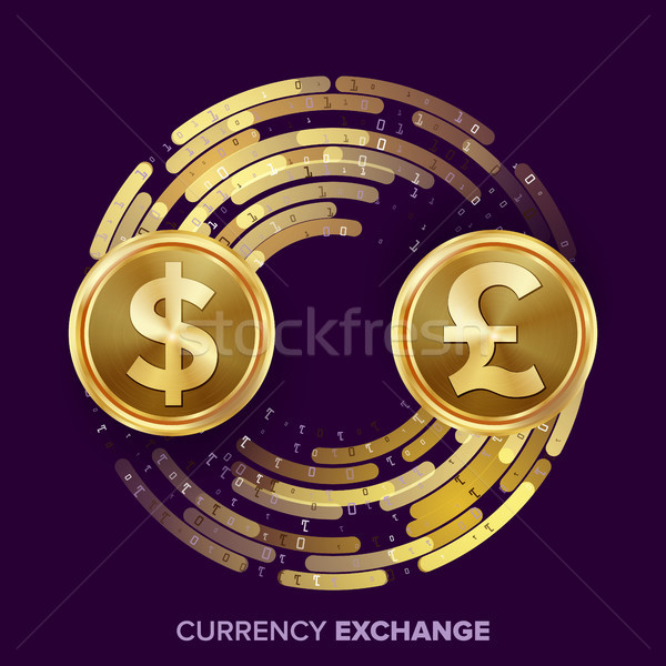 Money Currency Exchange Vector. Dollar, GBP. Golden Coins With Digital Stream. Conversion Commercial Stock photo © pikepicture