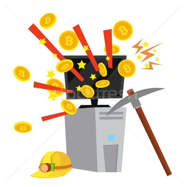 Stock photo: Computer Mining Bitcoin Vector. Cryptocurrency Farm. Virtual Gold Coins. Digital Currency Concept. I