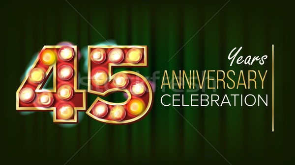 45 Years Anniversary Banner Vector. Forty-five, Forty-fifth Celebration. Glowing Lamps Number. For B Stock photo © pikepicture