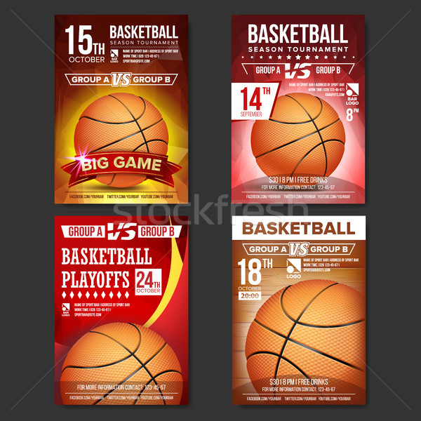 Basketball Poster Set Vector. Design For Sport Bar Promotion. Basketball Ball. Modern Tournament. Sp Stock photo © pikepicture