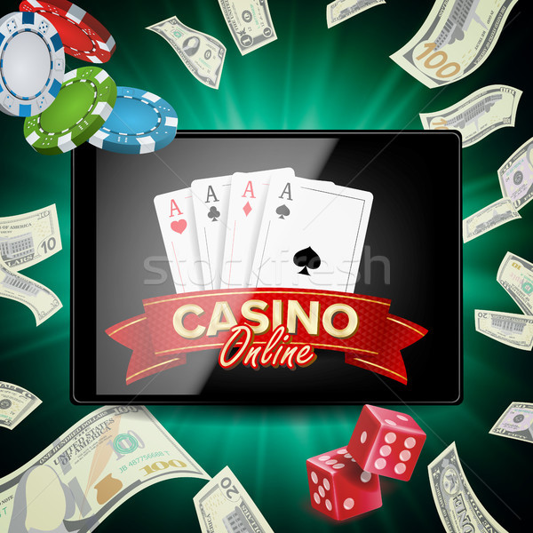 Online Casino Poster Vector. Modern Mobile Tablet Concept. Jackpot Advertising Concept Illustration. Stock photo © pikepicture