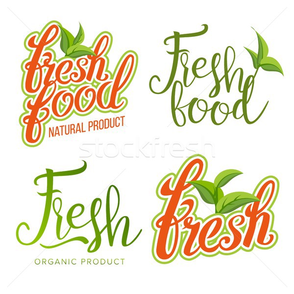Fresh Food Sign Set Vector. Organic Food, Local Label, Fresh Stamp, Natural Food, Vegan, Product. He Stock photo © pikepicture
