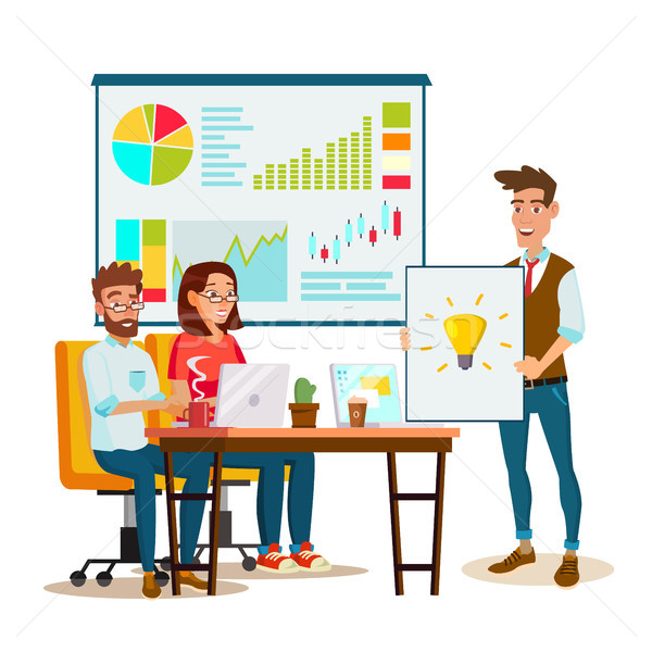 Brainstorming Process Vector. Teamwork Staff Around Table. Creative Team Idea. Group Of Businessmen  Stock photo © pikepicture