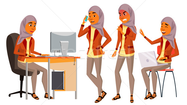 Stockfoto: Arab · vrouw · kantoormedewerker · vector · hijab · saudi